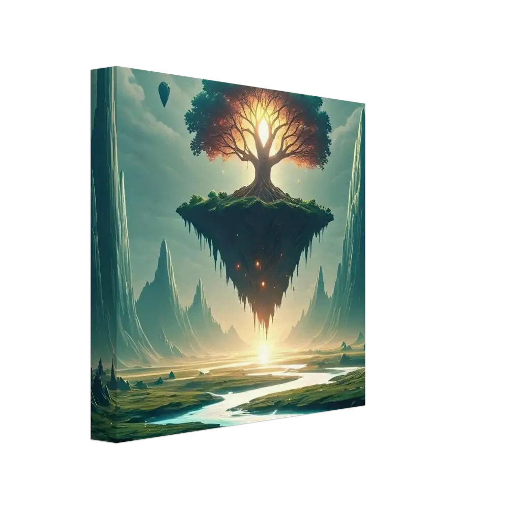 Floating island with a radiant Tree in Sanctuary of the Skyroot Canvas by PixiOnyx