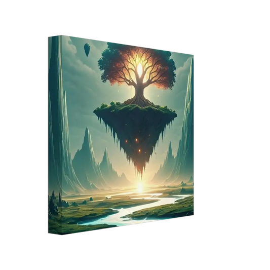 Floating island with a radiant Tree in Sanctuary of the Skyroot Canvas by PixiOnyx