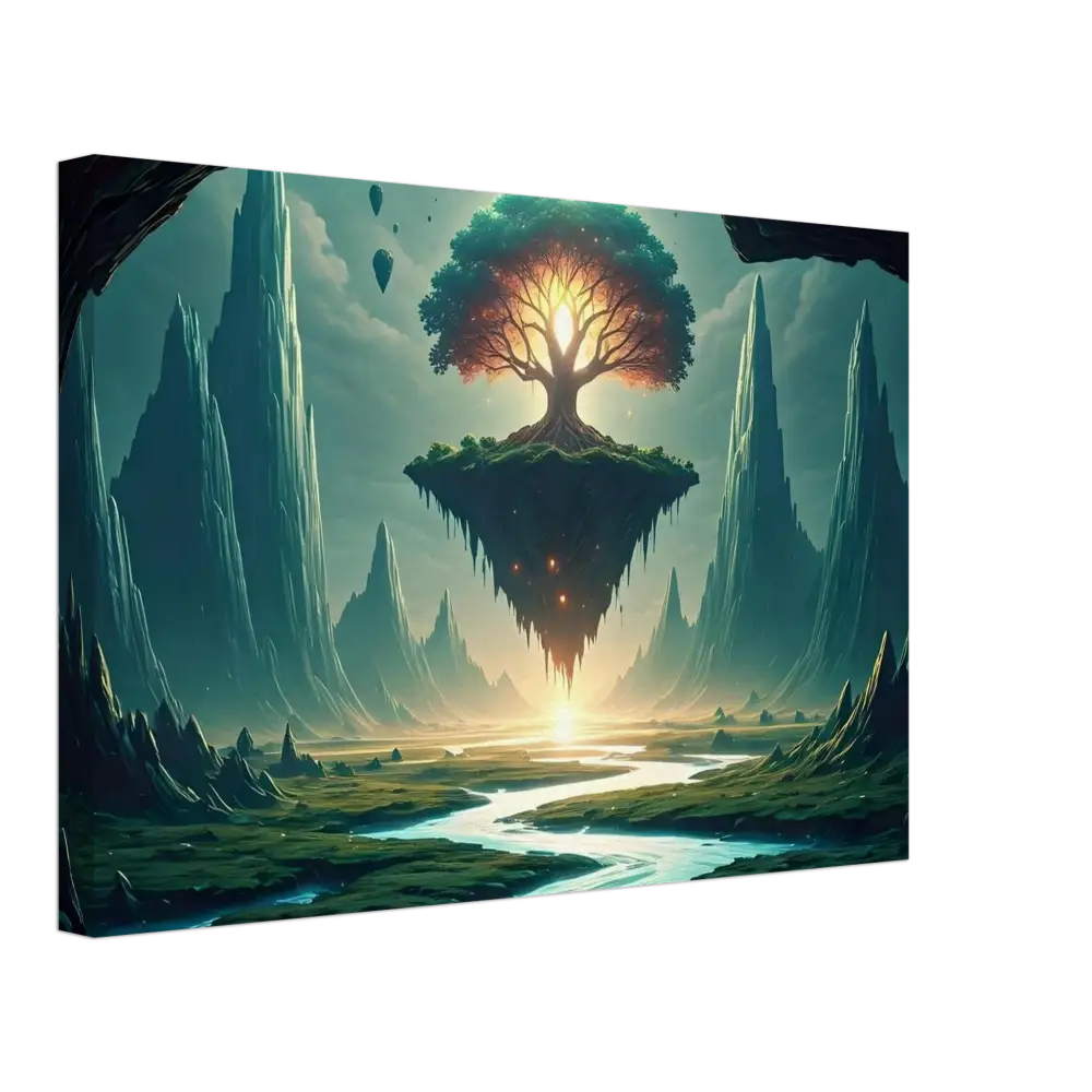 Floating island with glowing tree in Sanctuary of the Skyroot Canvas from PixiOnyx Floating Realm Series