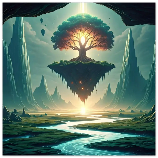 Floating tree island on a dreamy skyscape in the Sanctuary of the Skyroot poster