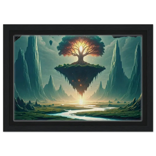 Framed fantasy landscape with floating tree on Sanctuary of the Skyroot Canvas Wall Display