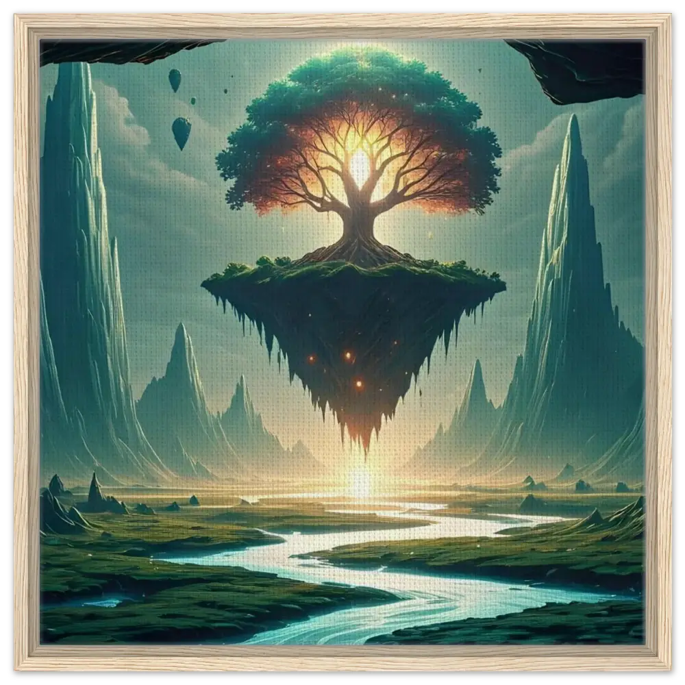 Floating island with a glowing tree on PixiOnyx Sanctuaries of the Skyroot Canvas