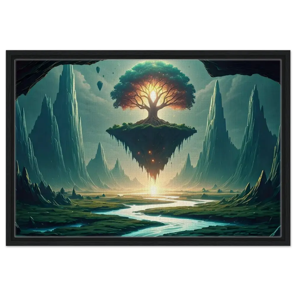 Floating island with glowing tree on Sanctuary of the Skyroot framed canvas wall display