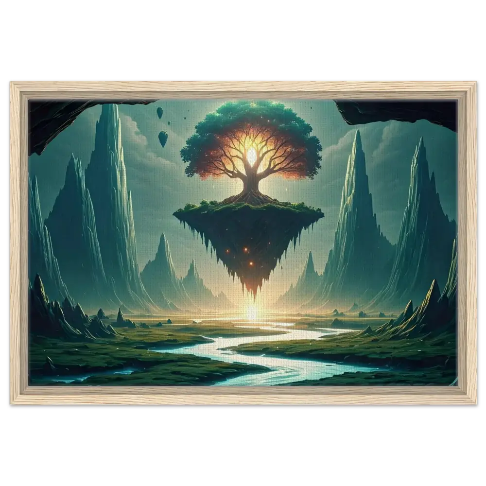 Framed fantasy landscape with floating tree on Sanctuary of the Skyroot Canvas Wall Display