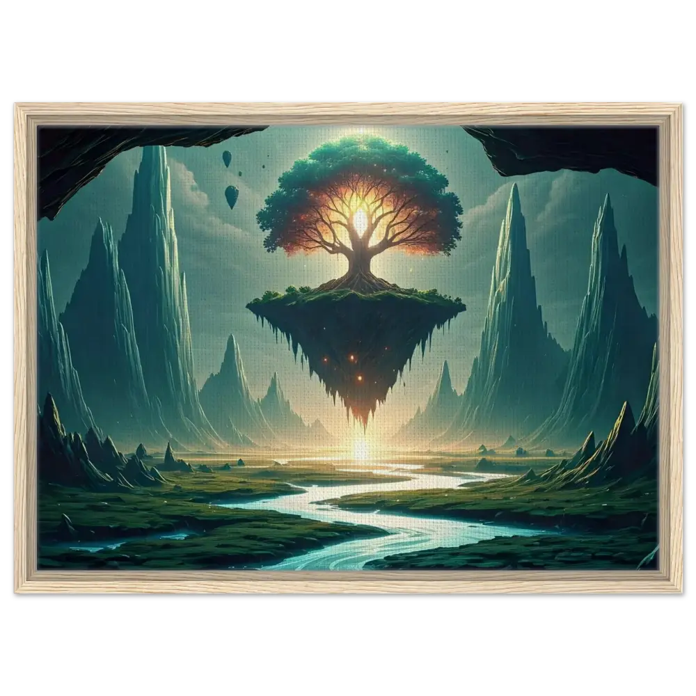 Framed fantasy landscape with floating tree in Sanctuary of the Skyroot Canvas Wall Display