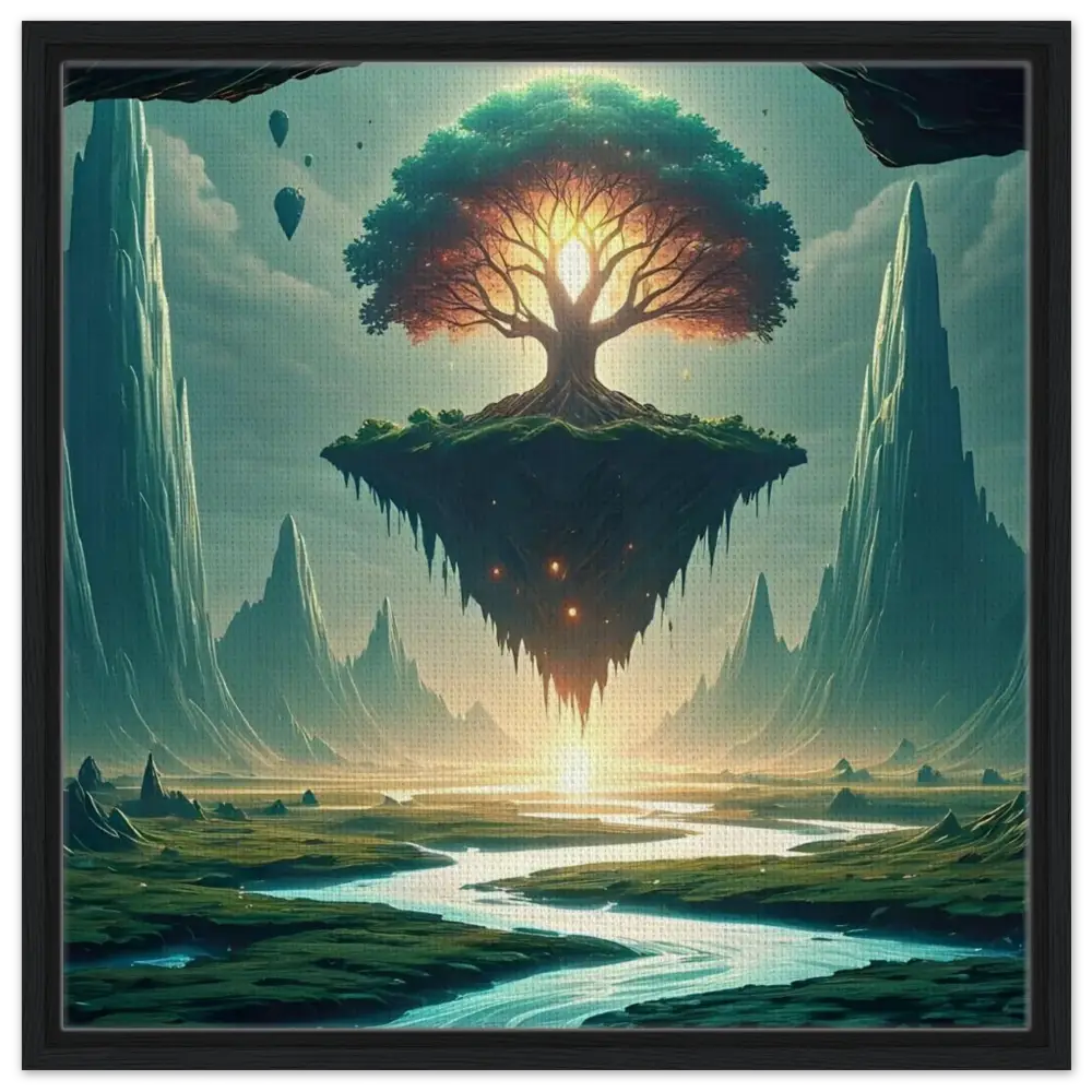 Floating island with a glowing tree on the Sanctuary of the Skyroot Framed Canvas Wall Display