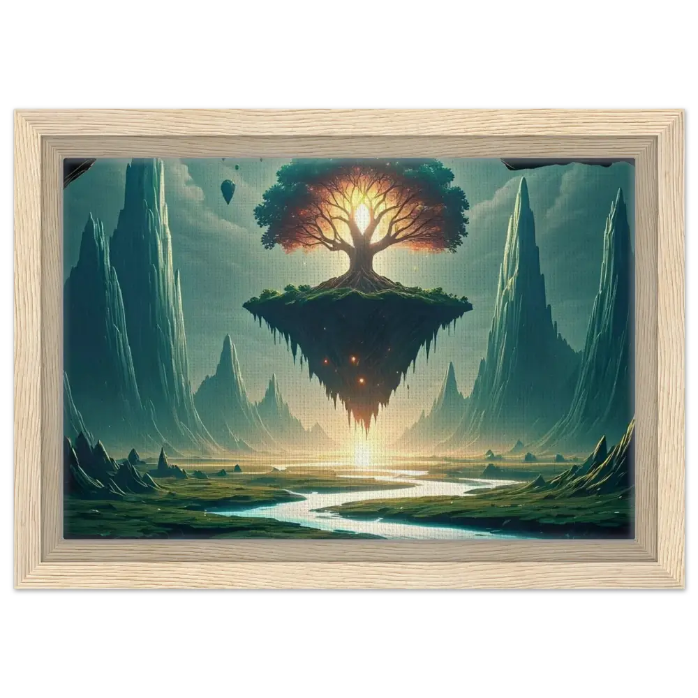 Framed fantasy landscape with floating island for Sanctuary of the Skyroot Wall Display
