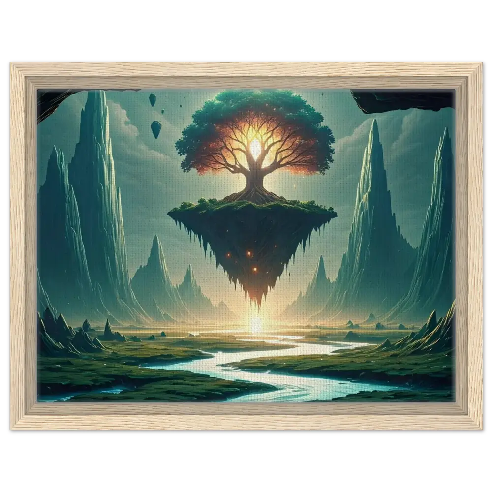 Framed fantasy landscape with floating island for Sanctuary of the Skyroot Canvas Wall Display