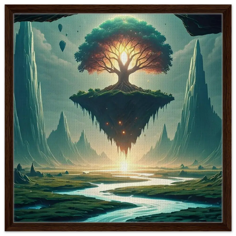 Floating tree island art on Sanctuary of the Skyroot celestial wall display canvas