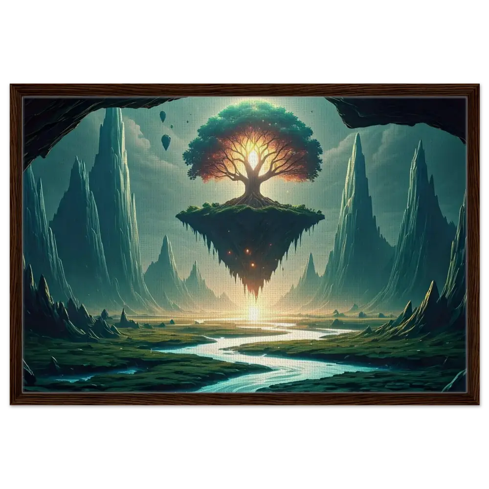 Framed fantasy landscape with floating tree on PixiOnyx Celestial Wall Display