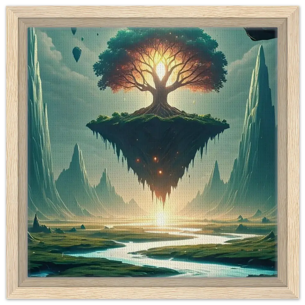 Floating island with a radiant tree on PixiOnyx Sanctuary of the Skyroot canvas wall display