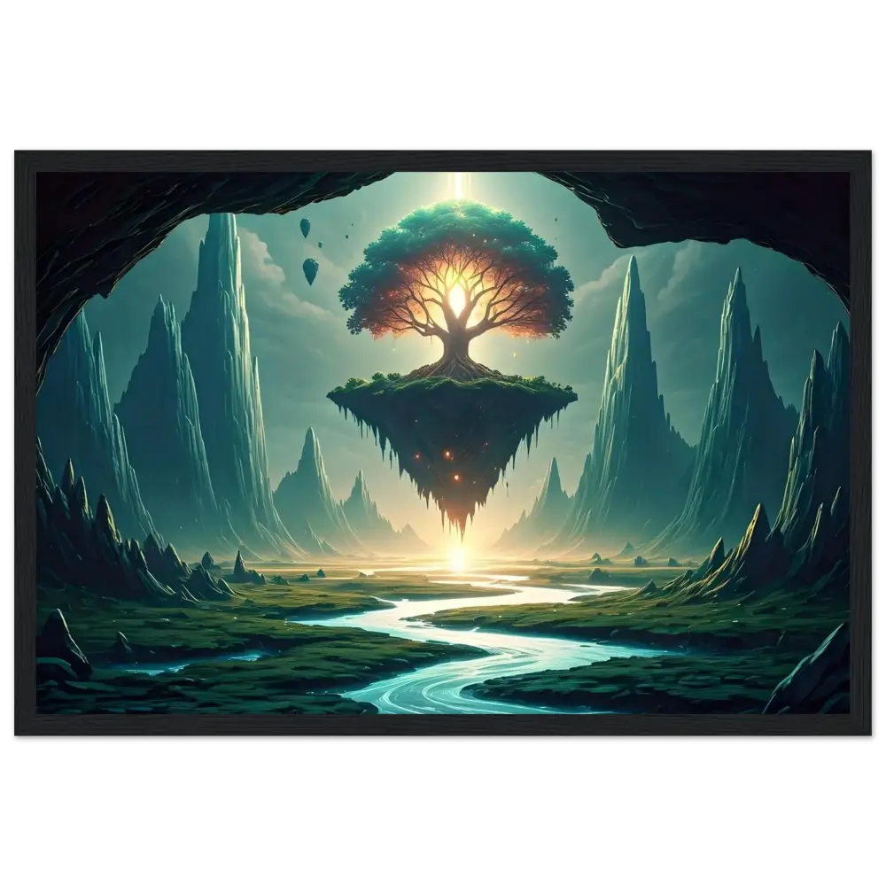 Floating tree island in ethereal sky for Sanctuary of the Skyroot Framed Poster PixiOnyx Ethereal Edition