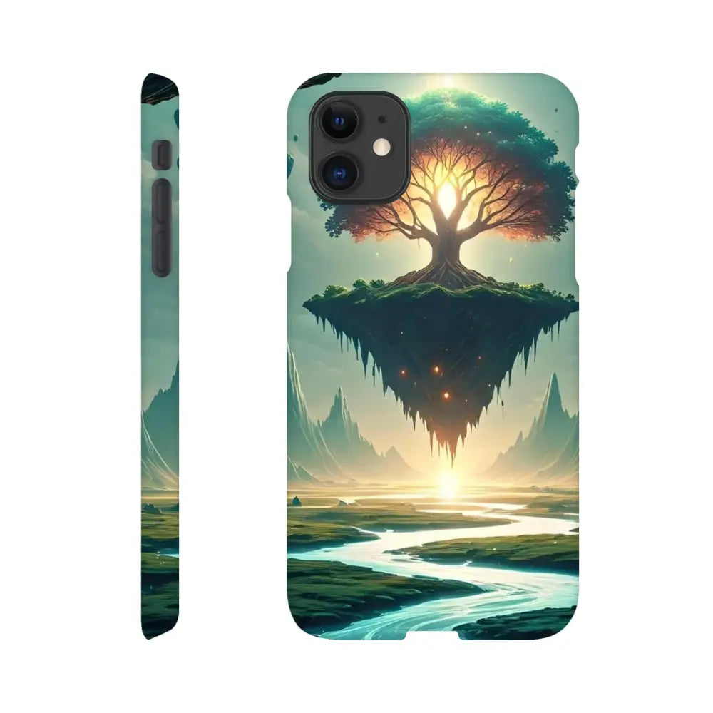 Fantasy landscape phone case displayed on Sanctuary of the Skyroot iPhone Slim Case by PixiOnyx Dreamcore Shell