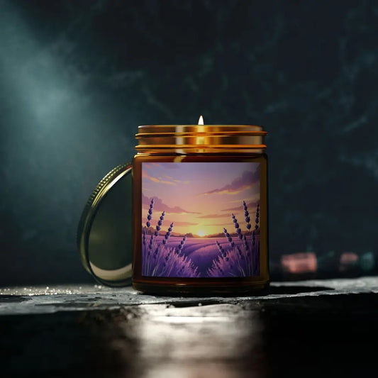 Lavender field scented candle from PixiOnyx Aromatherapy Glow for relaxing ambiance