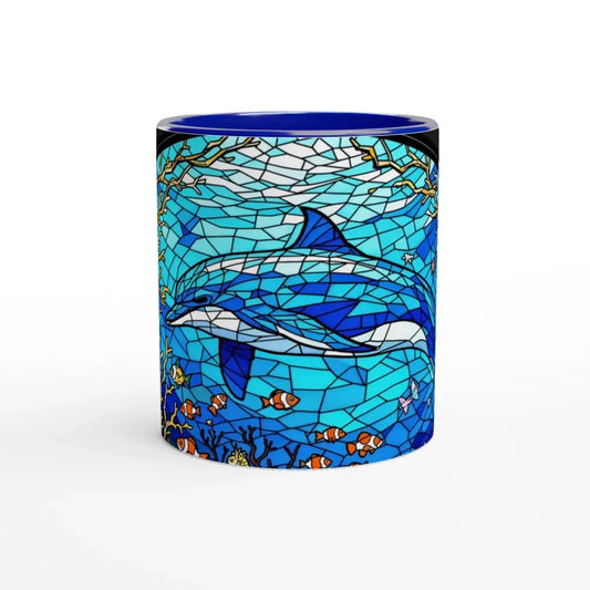 Sea Cathedral Ceramic Mug with Dolphin Theme and Green Accent 11oz PixiOnyx Oceanlight