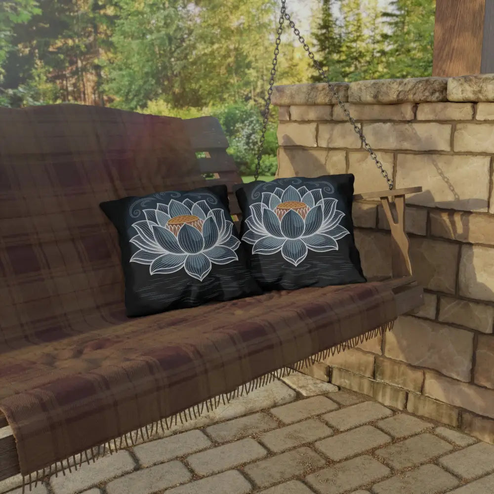 Stunning outdoor pillow with black lotus throw pillows and plaid blanket for garden decor