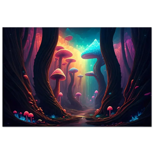 Surreal mushroom forest artwork on Shroom Bloom Fine Art Poster by PixiOnyx Psychedelic Portal