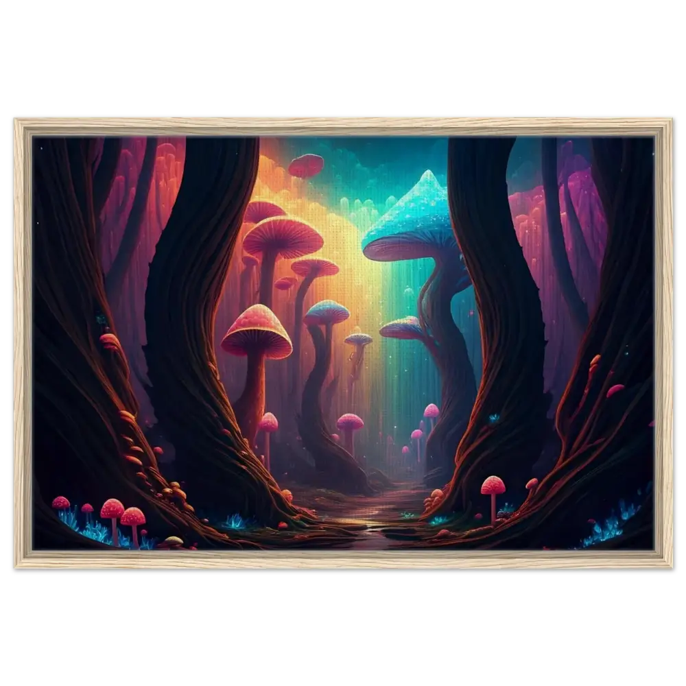 Framed psychedelic mushroom forest artwork from Shroom Bloom The Veil Beyond PixiOnyx Cosmic Corridor Edition