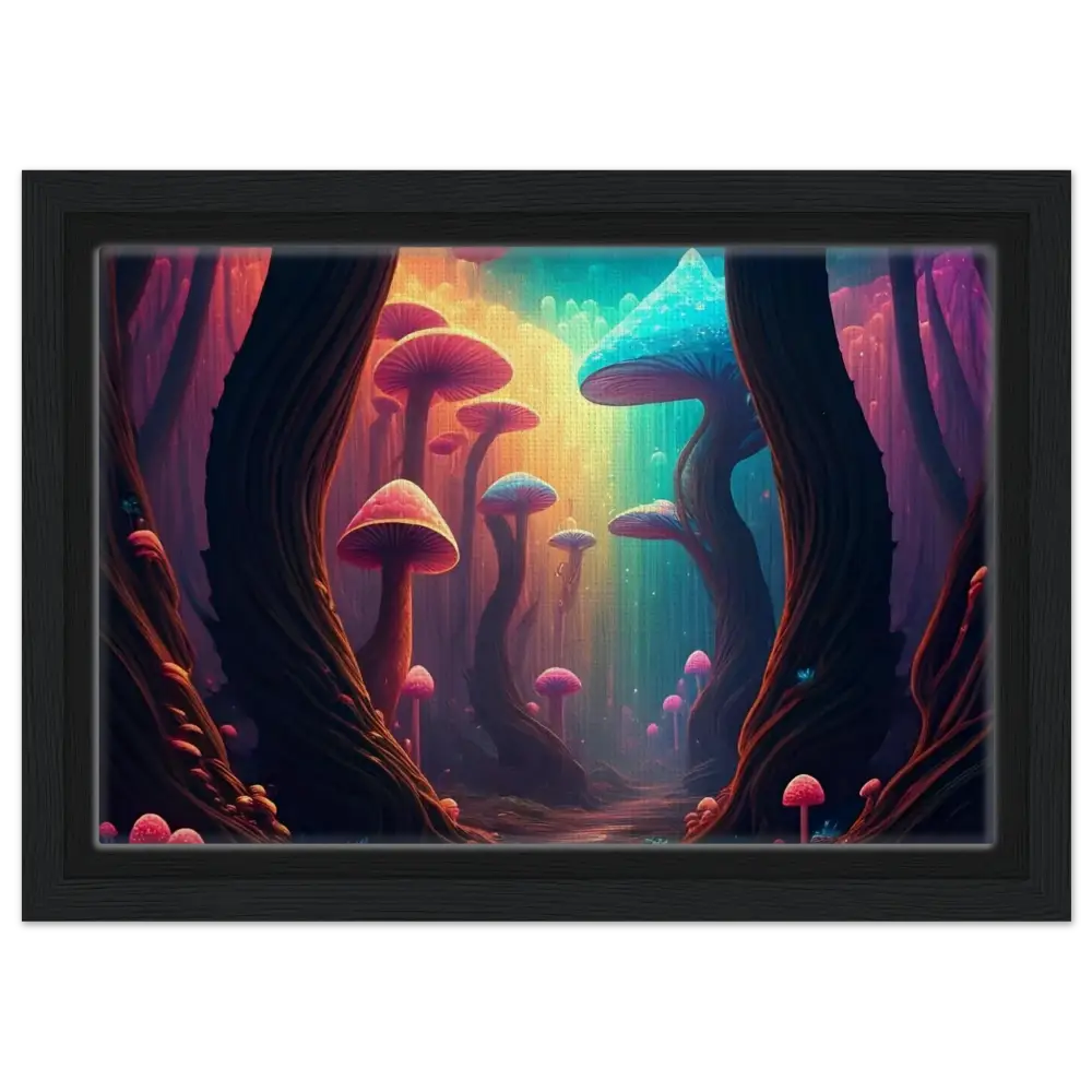 Framed psychedelic mushroom forest art from Shroom Bloom The Veil Beyond PixiOnyx Cosmic Corridor Edition