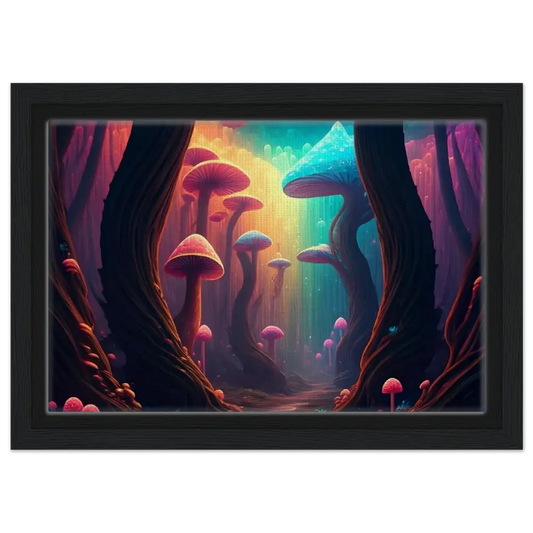 Framed psychedelic mushroom forest art from Shroom Bloom The Veil Beyond PixiOnyx Cosmic Corridor Edition