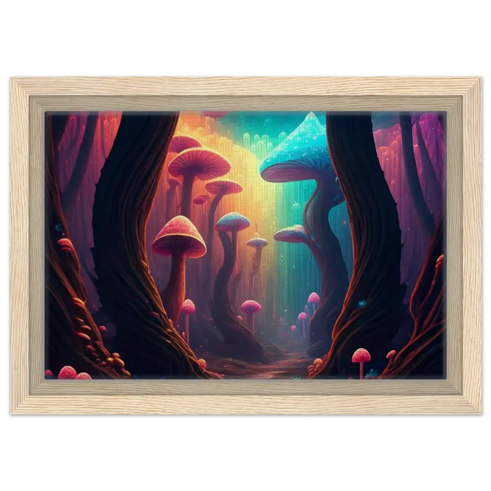 Framed psychedelic mushroom forest art from Shroom Bloom The Veil Beyond PixiOnyx Cosmic Corridor Edition
