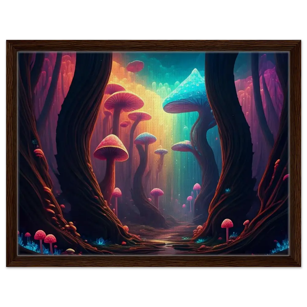 Framed psychedelic mushroom forest artwork from Shroom Bloom The Veil Beyond PixiOnyx Cosmic Corridor Edition