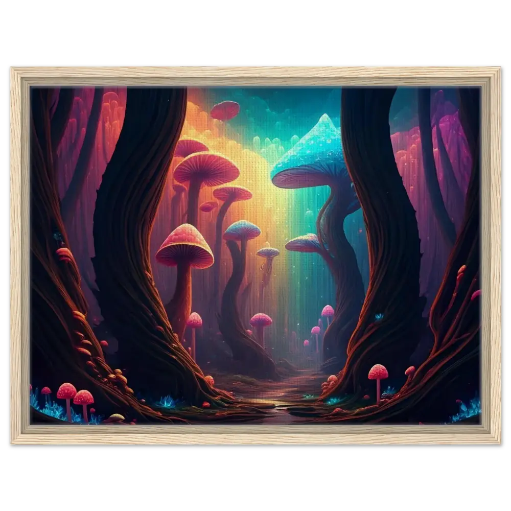 Framed psychedelic mushroom forest art from Shroom Bloom The Veil Beyond PixiOnyx Cosmic Corridor Edition
