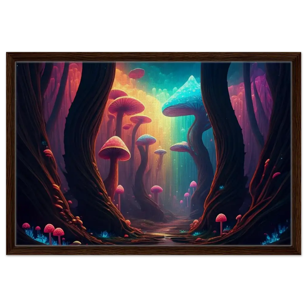 Framed psychedelic mushroom forest artwork from Shroom Bloom Veil Beyond PixiOnyx edition