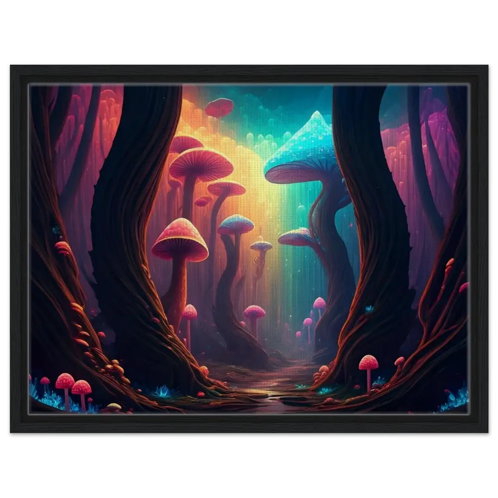 Framed psychedelic mushroom forest artwork from Shroom Bloom The Veil Beyond PixiOnyx Cosmic Corridor Edition