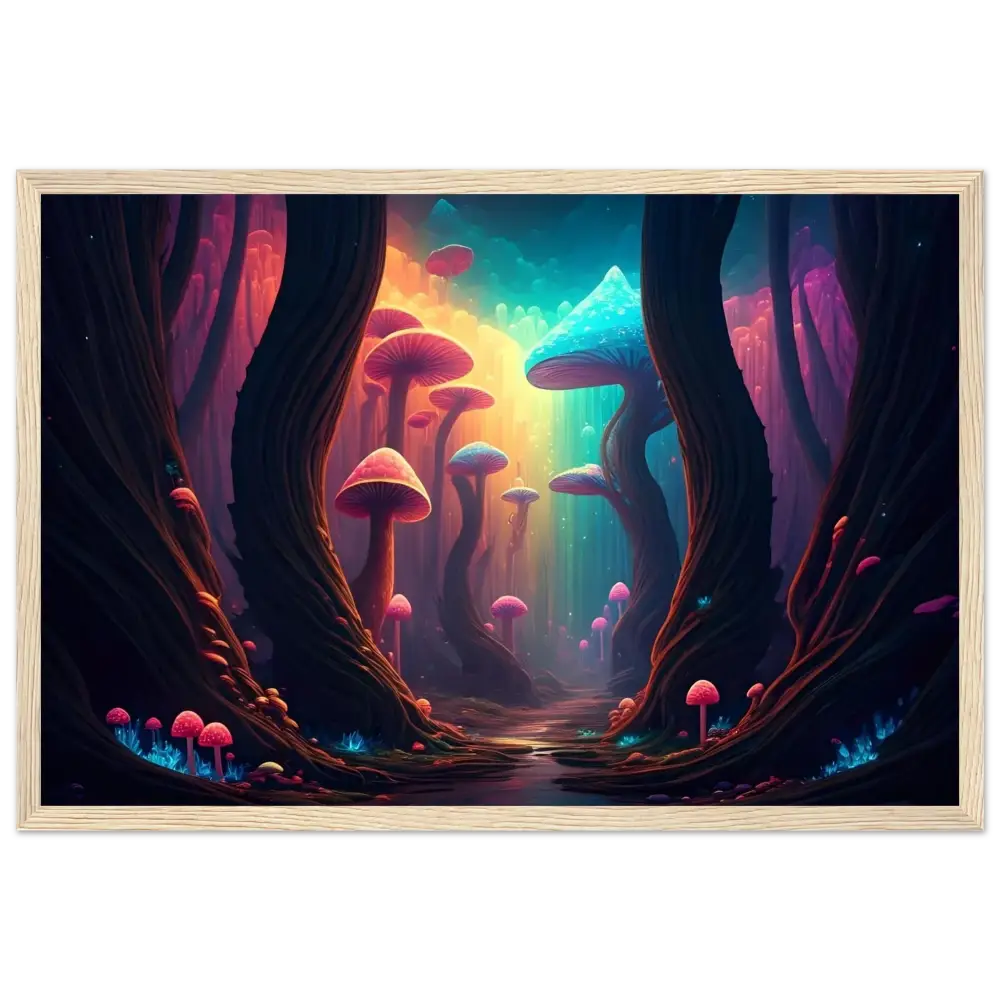 Framed psychedelic mushroom forest poster from PixiOnyx Dreambound Forest Collection