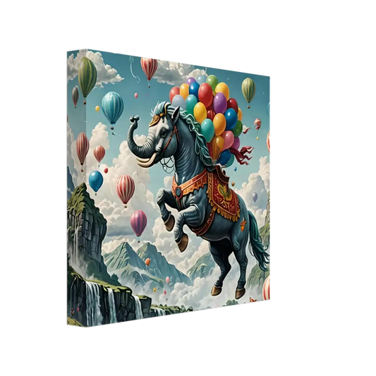 Fantasy elephant-horse hybrid with colorful balloons for Skybound Majesty Canvas Wall Art
