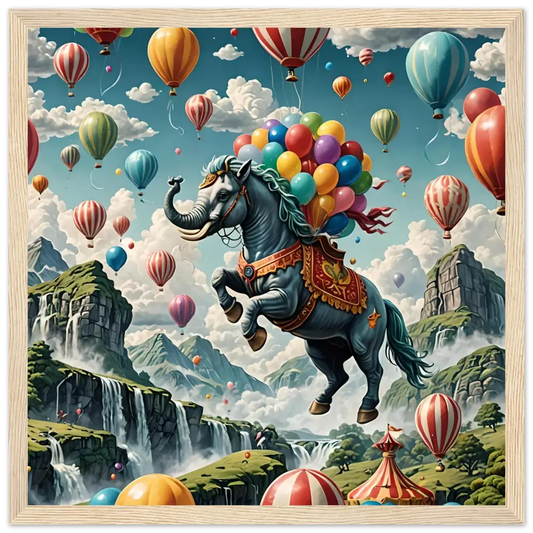 Fantastical Elephant-Horse Hybrid with Balloons on Skybound Majesty PixiOnyx Poster