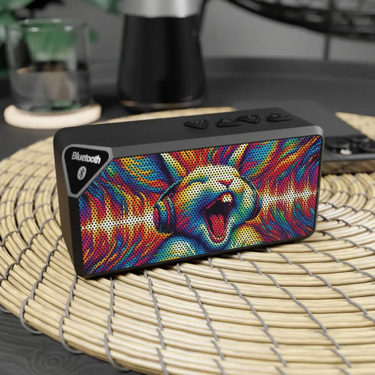 Black rectangular Bluetooth speaker with colorful rabbit design from Sonic Scream Psycho Cottontail Quartet