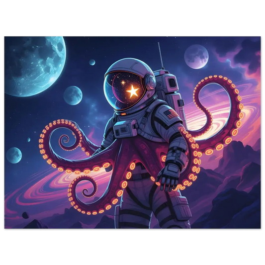 Astronaut octopus hybrid illustration on Space Octonaut Poster Cosmic Tentacle Voyager