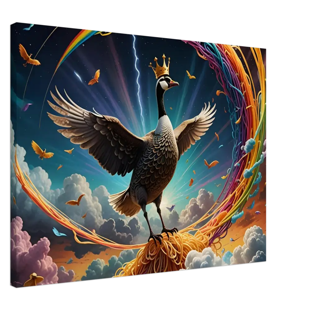 Majestic Goose King depicted on Spaghetti Goose Ascension Canvas by PixiOnyx