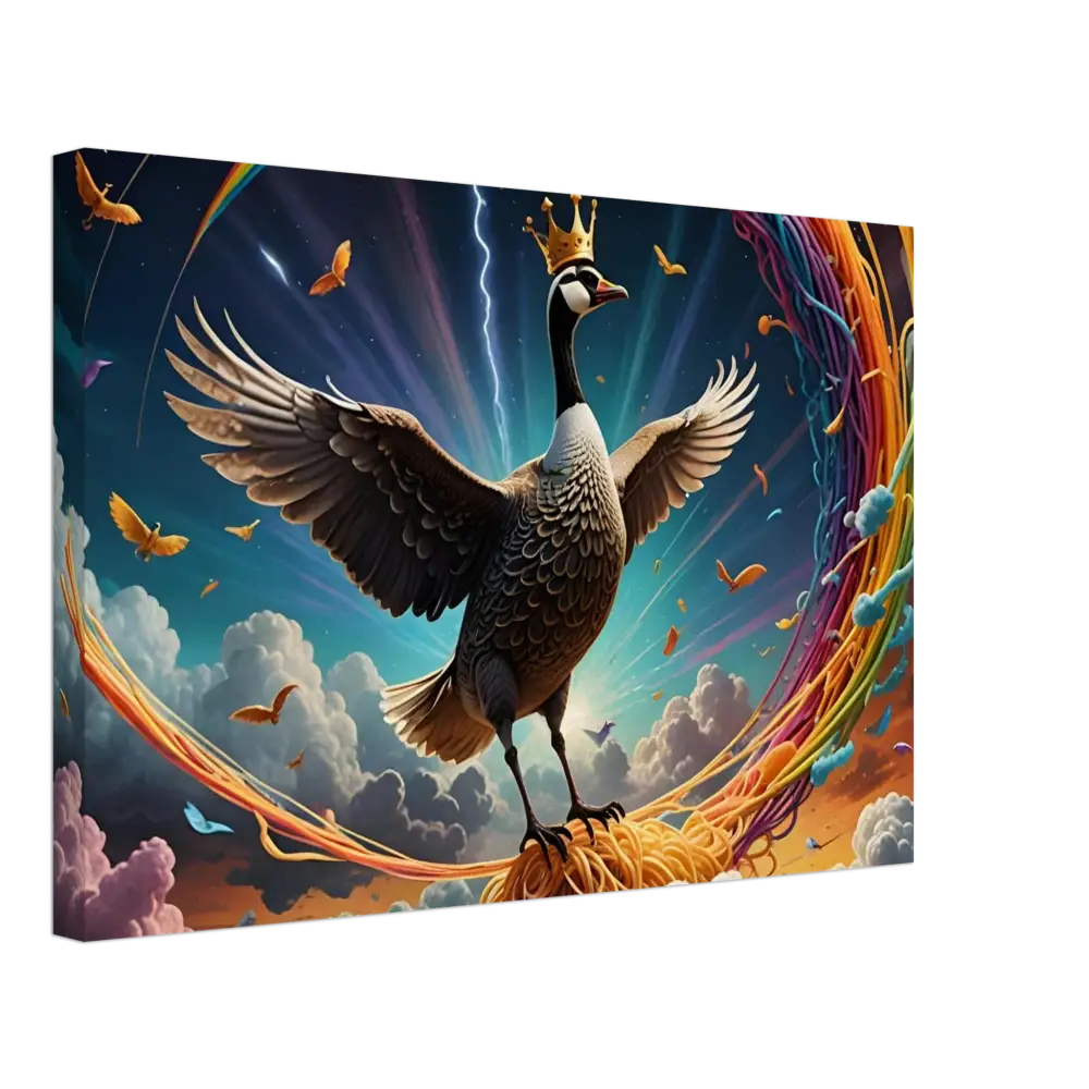 Majestic goose king artwork on Spaghetti Goose Ascension Canvas by PixiOnyx