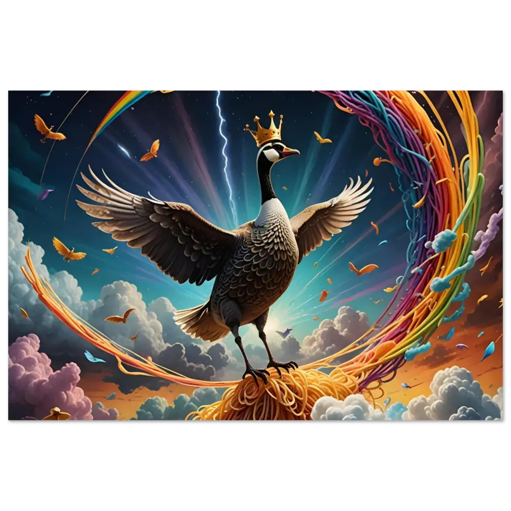 Regal goose standing on spaghetti in Thundercluck Edition PixiOnyx Metal Print