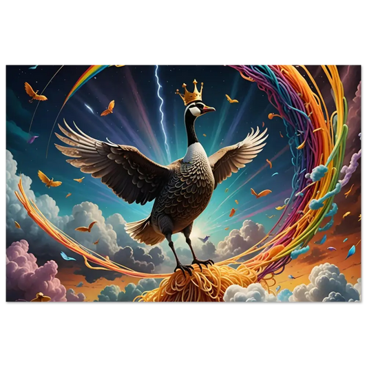 Regal goose standing on spaghetti in Thundercluck Edition PixiOnyx Metal Print
