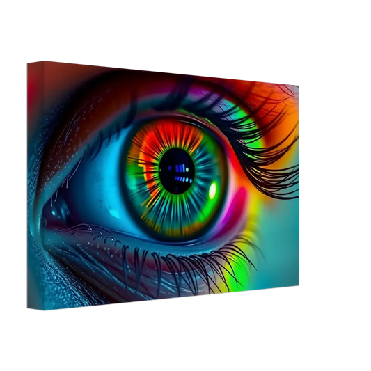 Colorful eye artwork on Spectrum Vision Canvas Chromatic Pulse Surrealist Wall Art