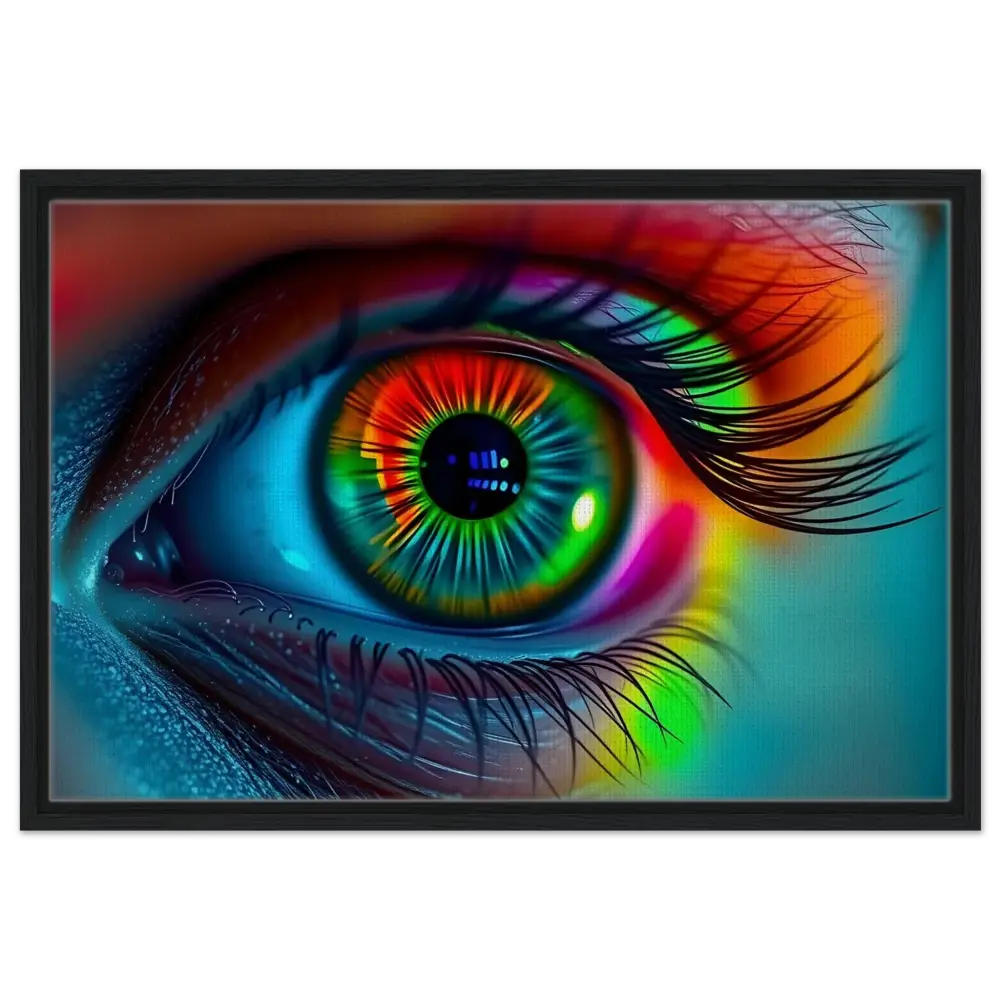 Framed colorful eye art on Spectrum Vision Framed Canvas Trance Core PixiOnyx floating frame