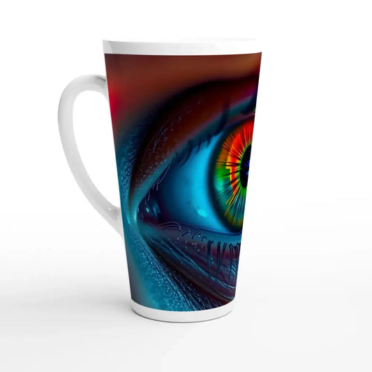 Spectrum Vision Latte Mug with colorful eye design and eyeball vessel in PixiOnyx 17oz