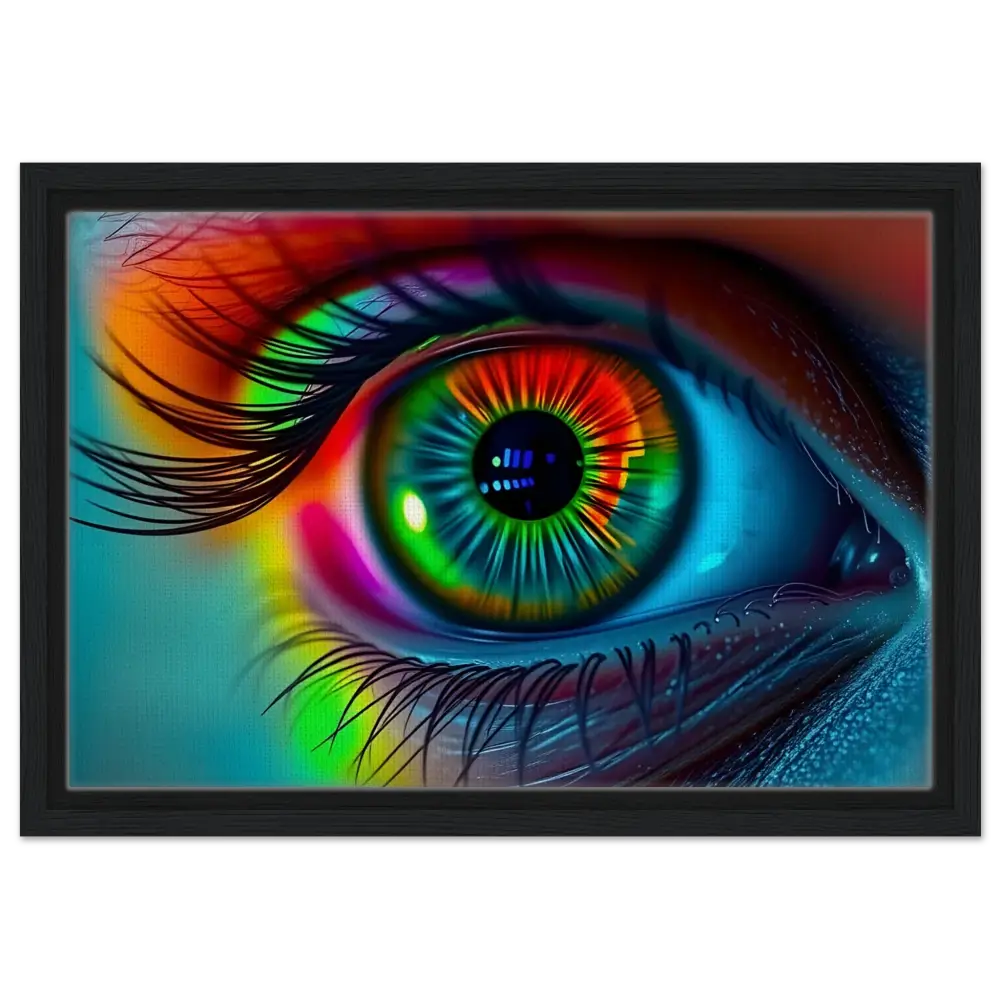 Colorful eye artwork on Spectrum Vision Mirrored Framed Canvas by PixiOnyx