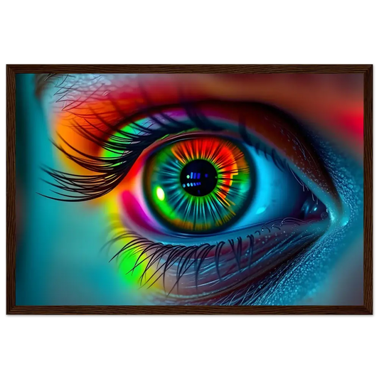 Framed colorful eye art displayed in Spectrum Vision Mirrored Rainbow Frame Poster