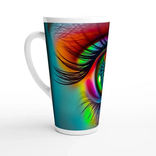 Tall mug with colorful eye design from Spectrum Vision Mirrored Latte Mug PixiOnyx 17oz