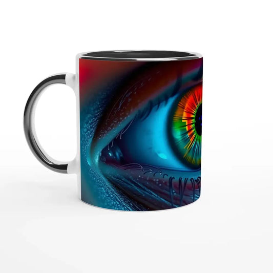 Eye-themed ceramic mug with trippy stare design from Spectrum Vision Mug by PixiOnyx