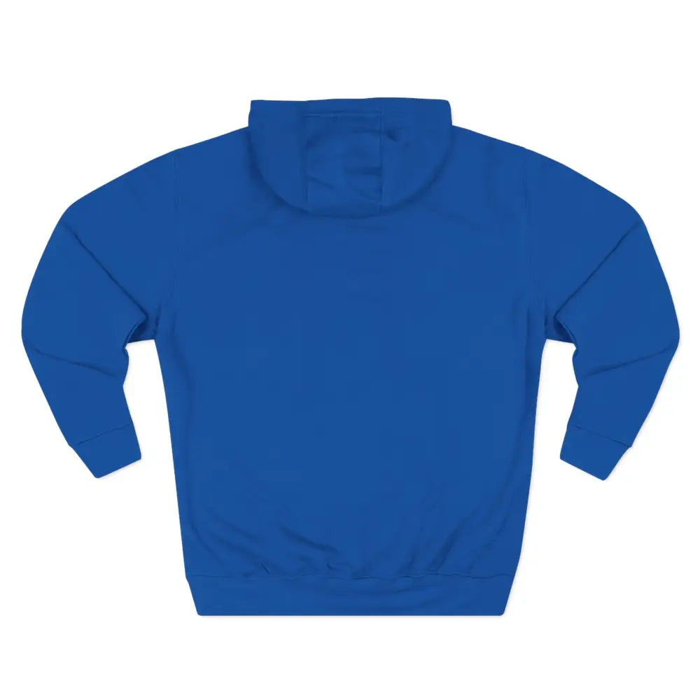 Royal blue fleece hoodie with long sleeves, ribbed cuffs, and spacious kangaroo pocket