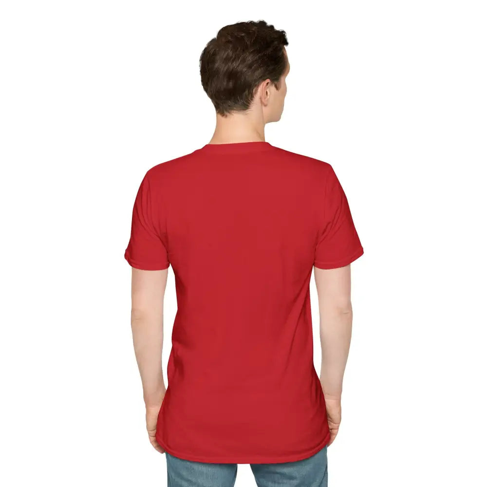 Red unisex softstyle T-shirt with spiral graphic, ring-spun cotton casual wear