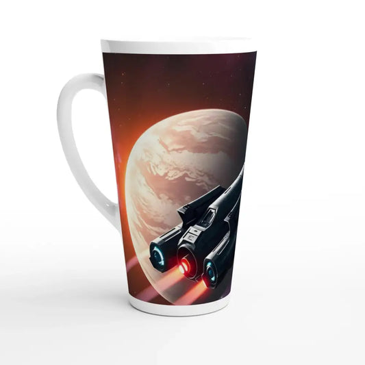 Latte mug with spaceship design from Starship Voyager 17oz Cosmic Fuel Edition by PixiOnyx