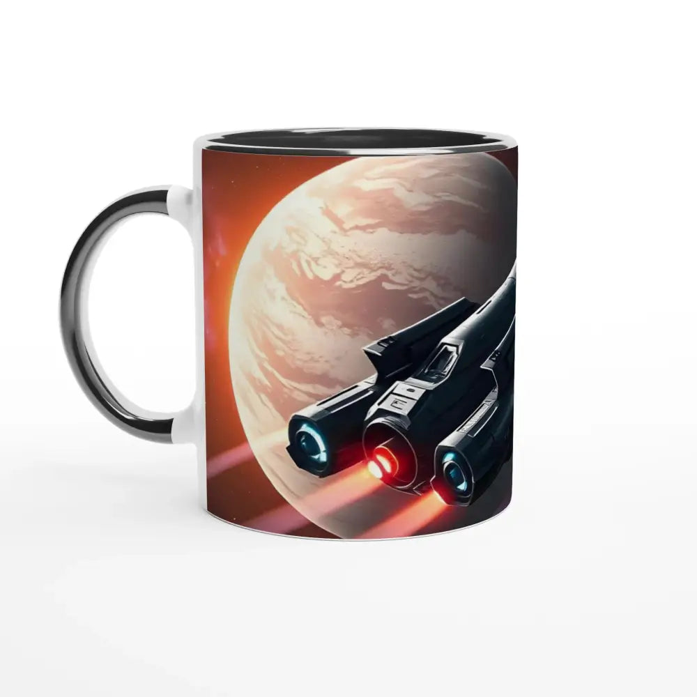 Coffee mug with spaceship design from Starship Voyager Ceramic Mug Dual Color Edition