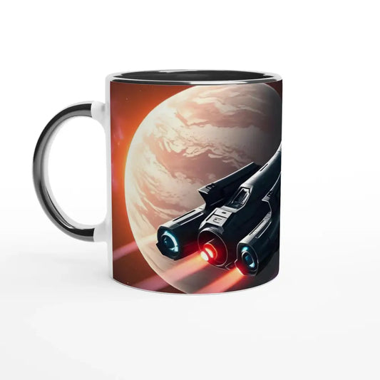 Coffee mug with spaceship design from Starship Voyager Ceramic Mug Dual Color Edition